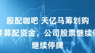 股配咖吧 天亿马筹划购资并募配资金，公司股票继续停牌